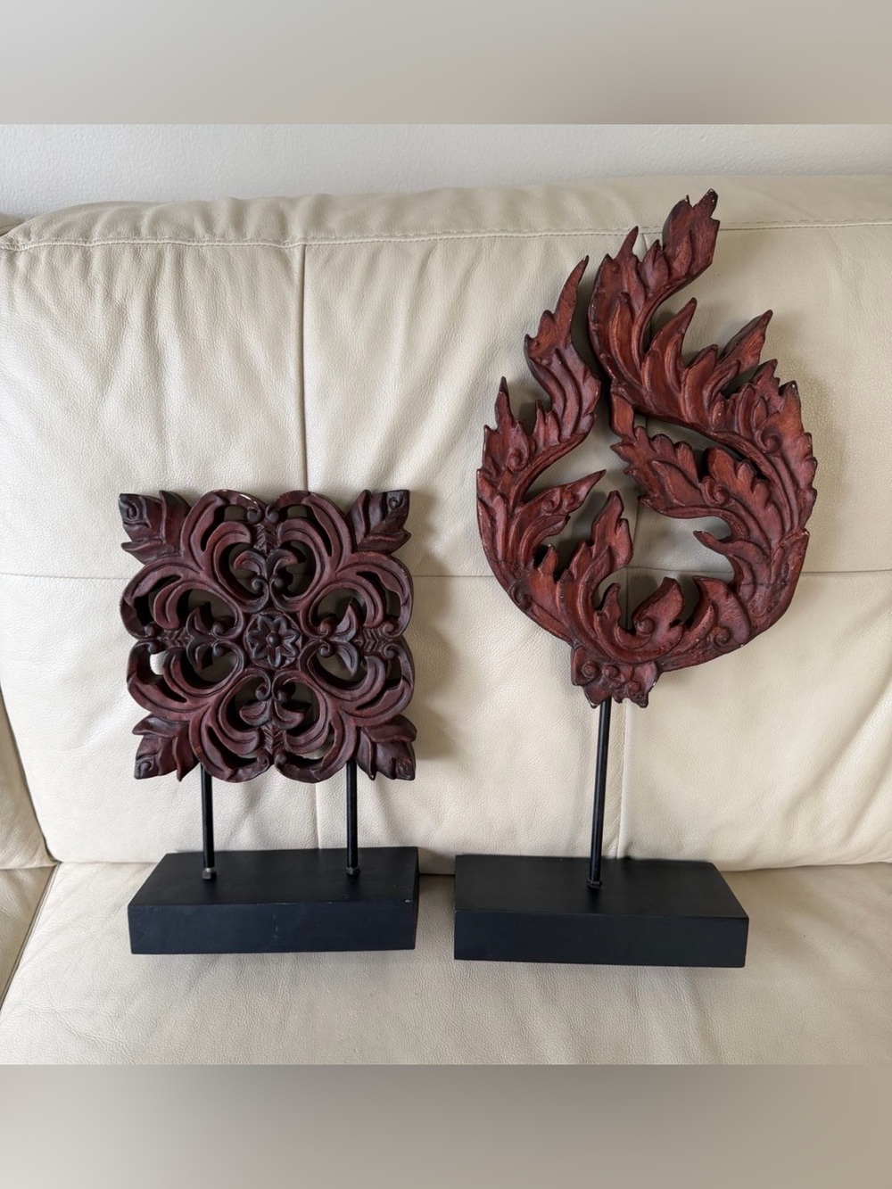 Hand-Carved Red Wooden Wall Decor